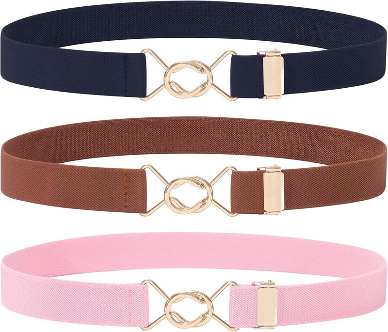 Kajeer Kids Elastic Belt for Girls,3 Pack Youth Belts Stretch Adjustable Gold Round buckle Toddler Belts for Uniform Casual - Image 1